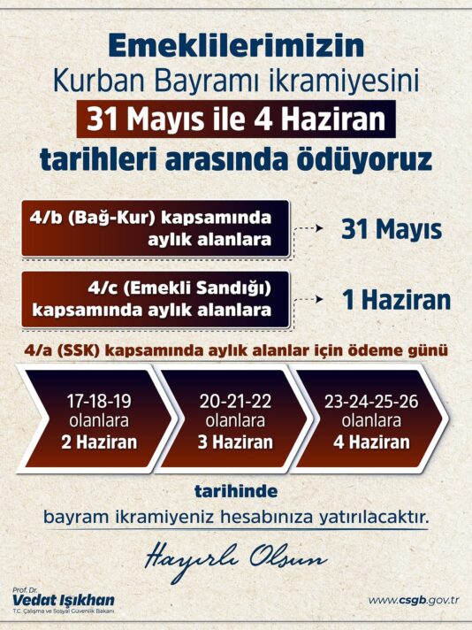 Emekli Bayram İkramiyesi 2025 Ödeme Takvimi